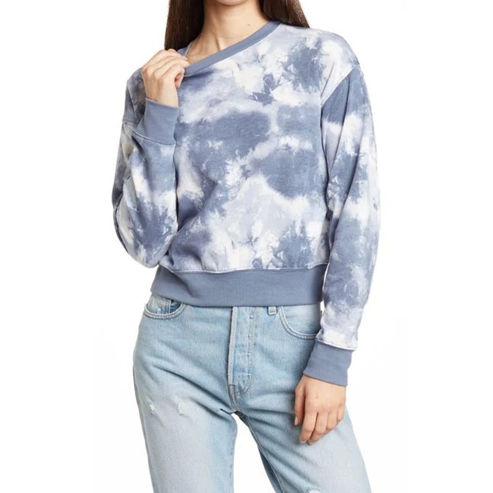 Abound Womens Tie Dye Cloud Fleece Sweatshirt Size S Blue Ivory Long Sleeve NWT